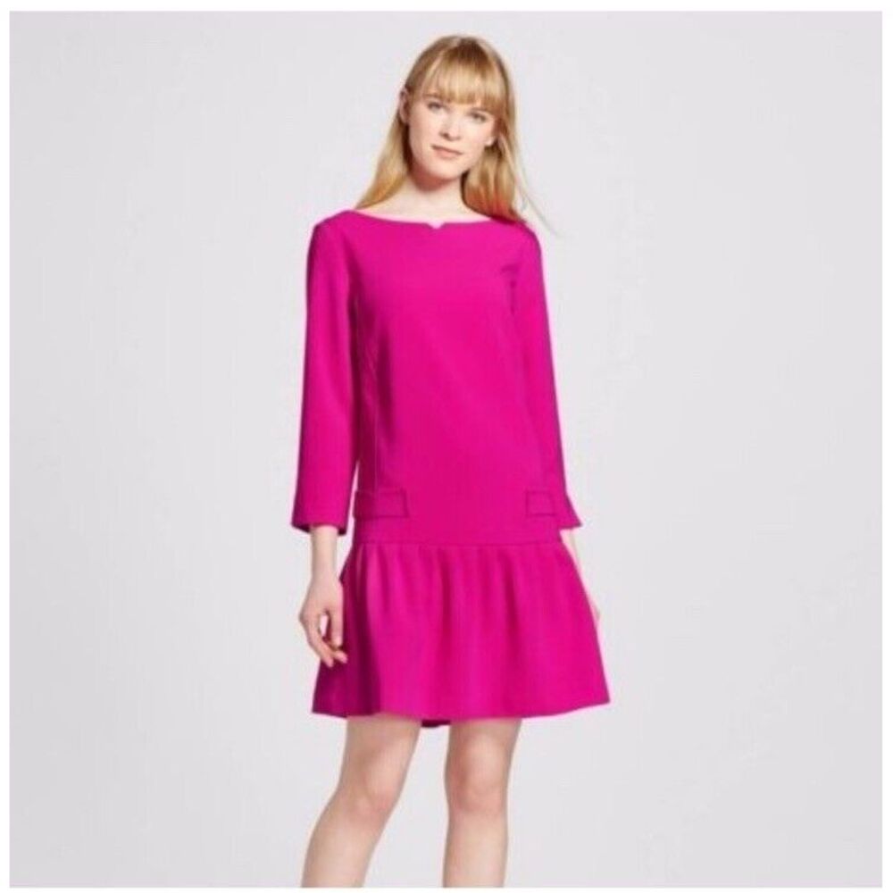 Victoria Beckham For Target Pink Dress Drop Waist Ruffled Size S Fuschia‎ Pink
